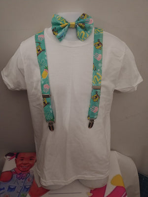 Child Vest and bowtie suspenders with matching hat. Any style bowtie any character