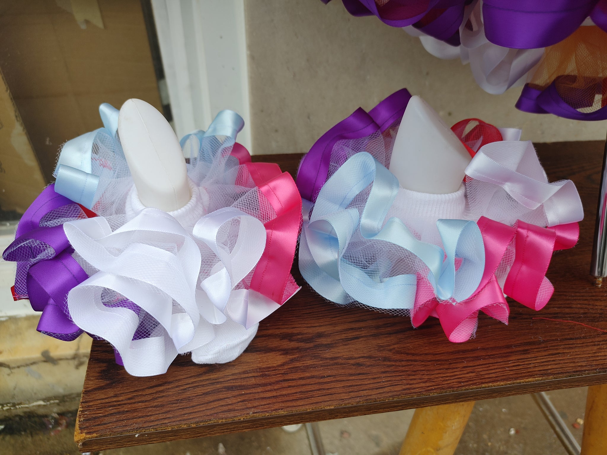 Ribbon  trim tulle.  nesha's socks. All children sizes. Birthday.Church. School