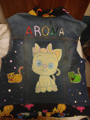 Personalized  inspired Jean vest jacket birthday gift. Any theme