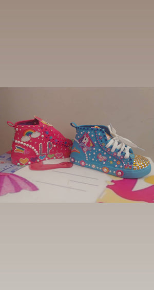 Canvas. Dyed style shoe design. Fabric and bling birthday. Christmas gift