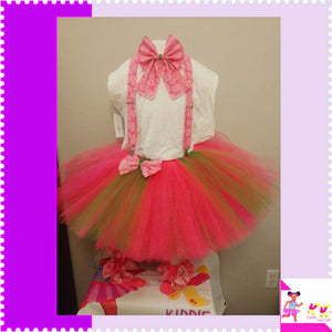 Happy face mouse turtles Suspenders and Bowtie. Tutu Set.  birthday graduation