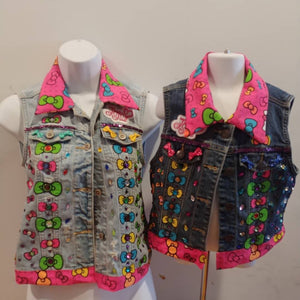 Mommy and me Personalize jean vest Birthday big head dolls boss doll inspired Jean vest jacket. Any theme. shark,mouse