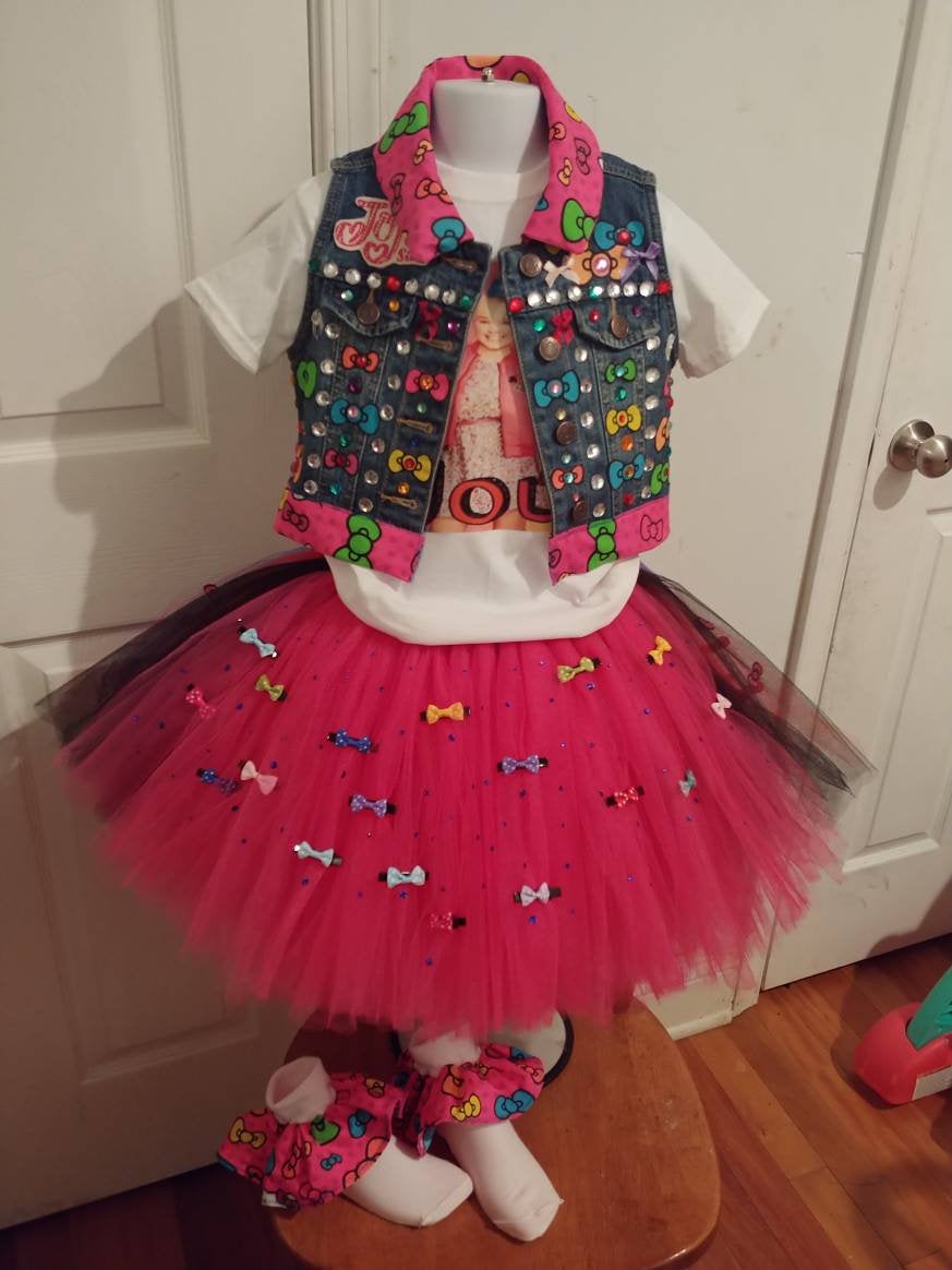 Personalized jean vest inspired tutu outfit event, birthday.any concert graduation special day theme. Jo, elm, Hello, shopk, vamp,  rainbows