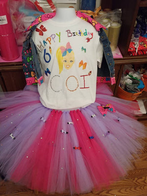 Personalized jean vest inspired tutu outfit event, birthday.any concert graduation special day theme. Jo, elm, Hello, shopk, vamp,  rainbows