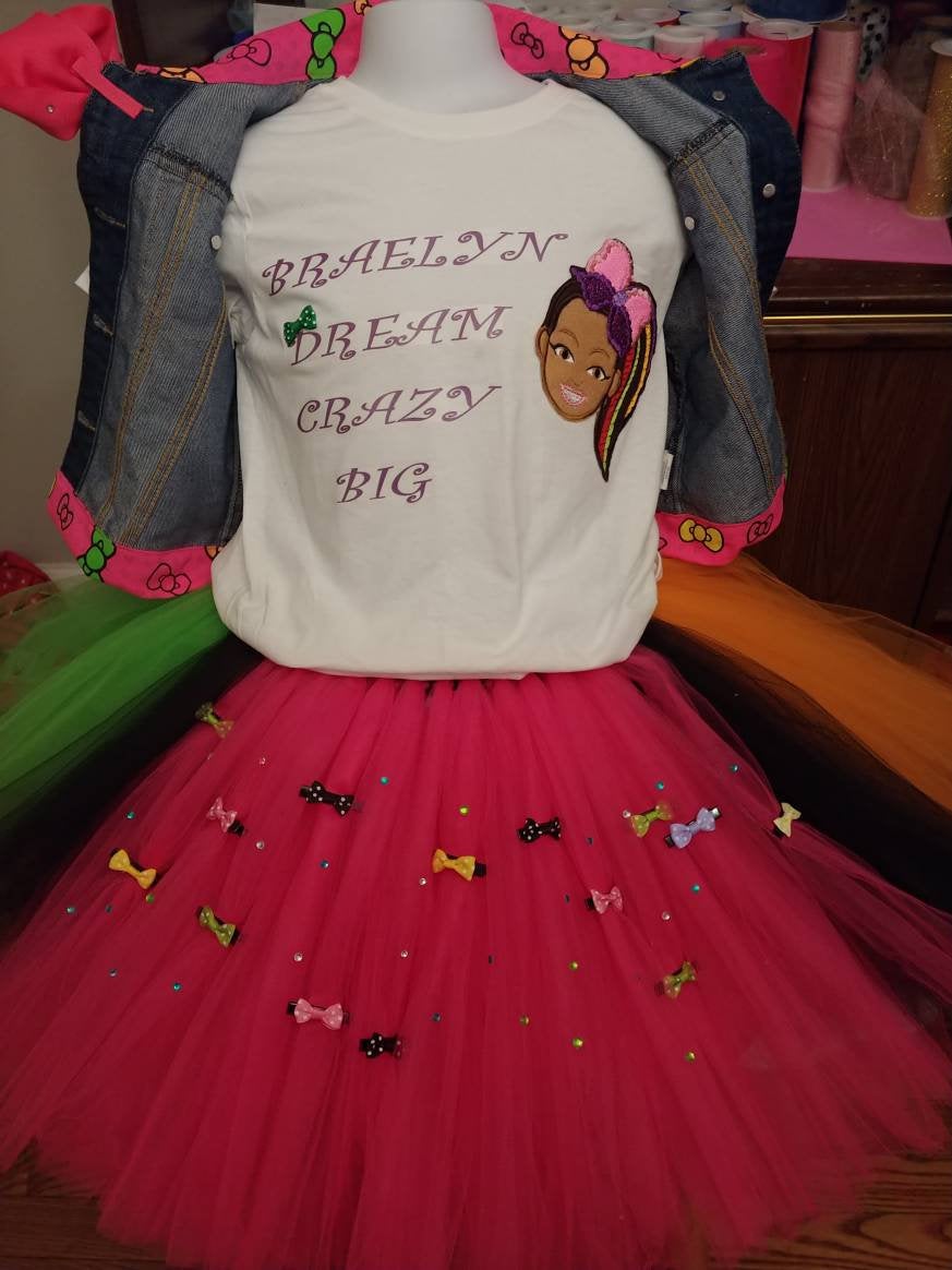 Embroidered brown Joj baby shark birthday inspired hairbow/headband,socks, and personalized shirt. Add to any set.